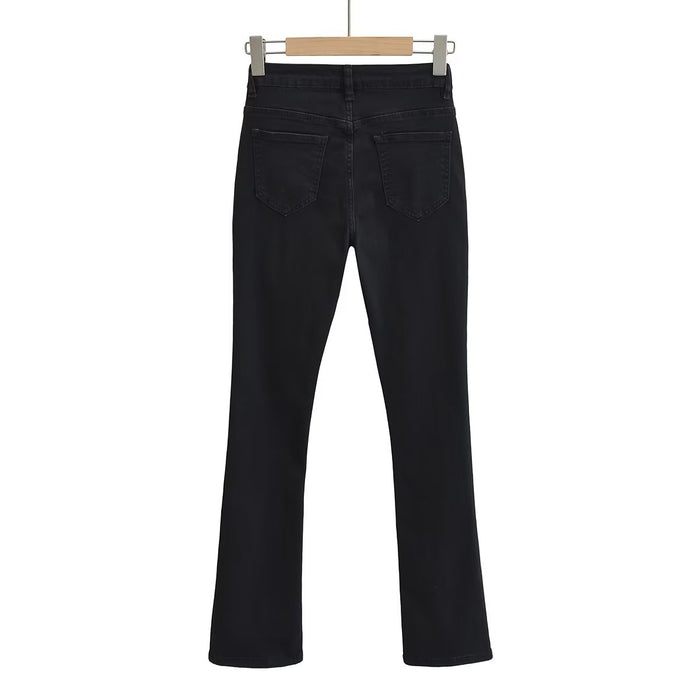 Spring Elegant Black Slit Pants Retro High Waist Slimming Skinny Jeans Women