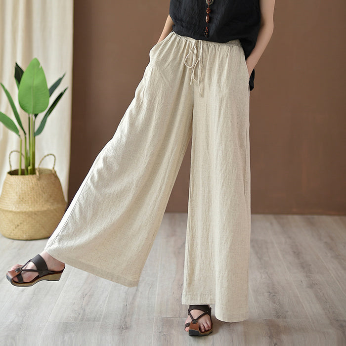 Spring Summer Cotton Linen Women Artistic Stone Washed Women Yoga Pants Linen Casual Wide Leg Pants