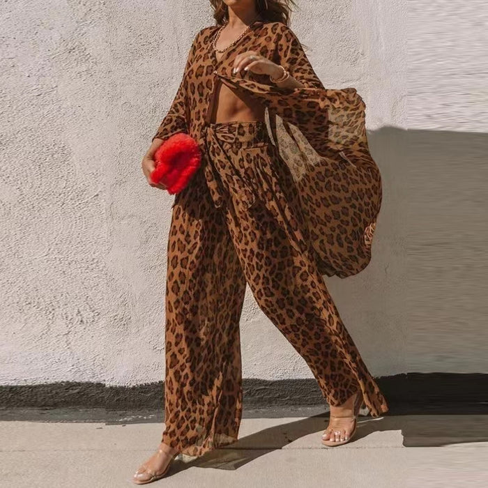 Leopard Print Shirt Wide Leg Pants Loose Fashion Set Leopard Print Shirt Set