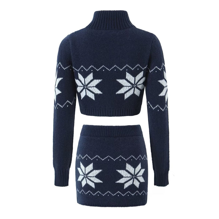 Summer Women Clothing Zipper Short Snowflake Sweater Sweater