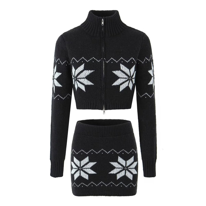 Summer Women Clothing Zipper Short Snowflake Sweater Sweater