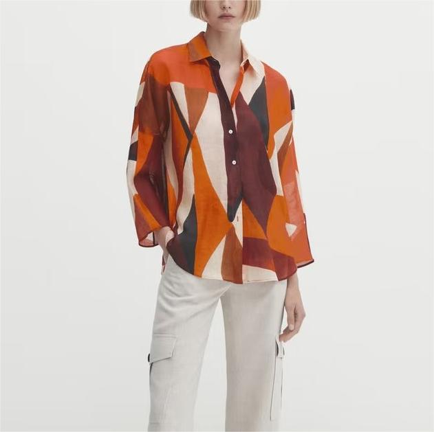 Women Geometric Abstract Pattern Printed Long Sleeve Shirt