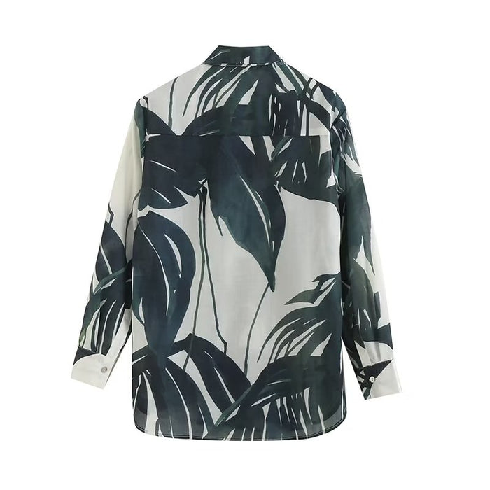 Women Palm Tree Print Long Sleeve Shirt