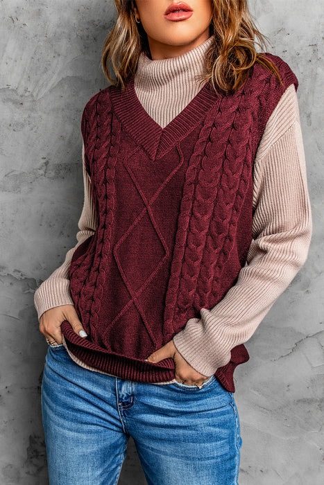 Knitted Vest Women Autumn Winter Knitted Wool Pattern Pullover Sweater