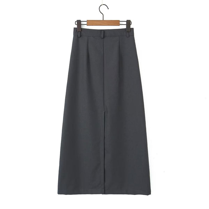 Retro High Waist Skirt Women Autumn All Matching Slim Fit Design Back Slit A line Overknee Dress