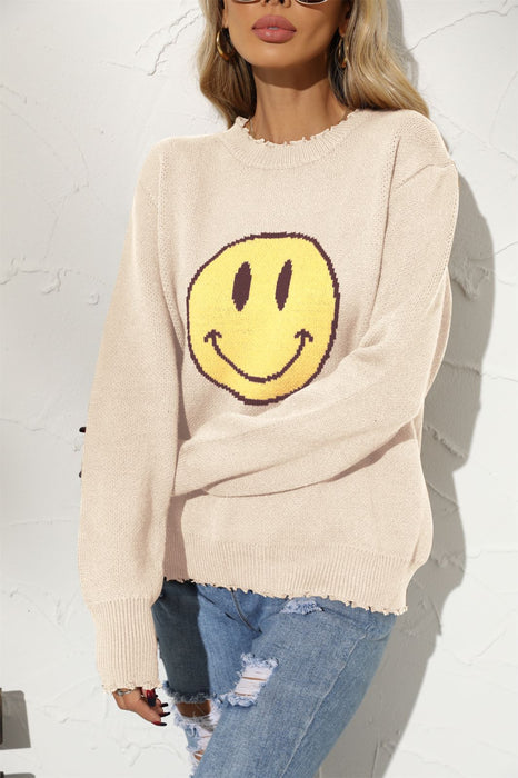 Office Cotton round Neck Loose Smiley Knitted Pullover European Women Sweater