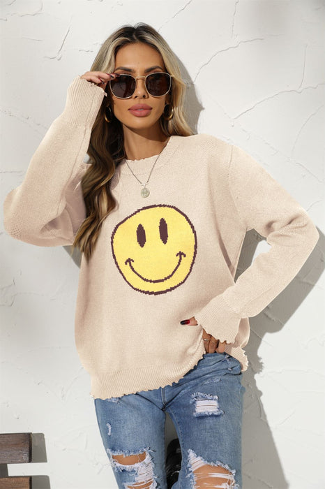 Office Cotton round Neck Loose Smiley Knitted Pullover European Women Sweater