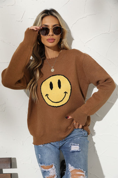 Office Cotton round Neck Loose Smiley Knitted Pullover European Women Sweater