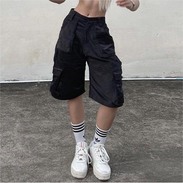 Street Trendy Cool Multi Pocket Loose Cargo Jeans High Waist Slimming Hip Hop Casual Pants Shorts Cropped Pants