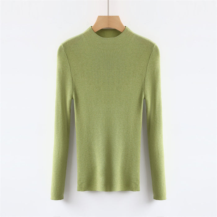 Solid Color Colorful Half Turtleneck Wool Base Shirt Sweater Women Slim Fit Slimming Long Sleeves Knitwear Top