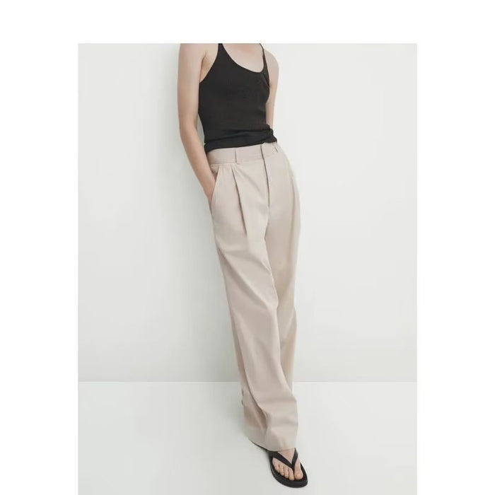 Pink Professional Wide Leg Pants Women Spring Autumn High Waist Work Pant Draping High-Grade Straight Mop Pants