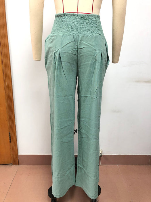 Spring Summer Women Casual Trousers Casual Cotton Distressed Mid Waist Trousers Outer Wear