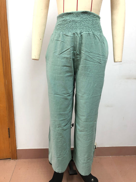 Spring Summer Women Casual Trousers Casual Cotton Distressed Mid Waist Trousers Outer Wear