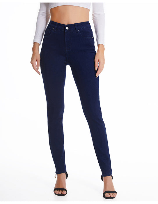 Spring Summer Skinny Dark Blue Slimming Mid Waist Slim Fit Denim Pencil Pants Women Pants Trousers