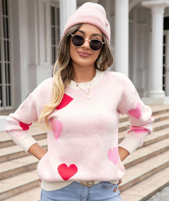 Autumn Winter Sweater Love Valentine Day Small Peach Heart Sweater round Neck Knitted Pullover Sweater Women