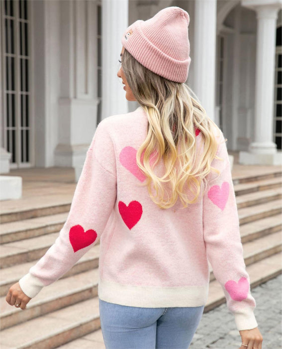 Autumn Winter Sweater Love Valentine Day Small Peach Heart Sweater round Neck Knitted Pullover Sweater Women