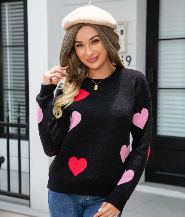 Autumn Winter Sweater Love Valentine Day Small Peach Heart Sweater round Neck Knitted Pullover Sweater Women