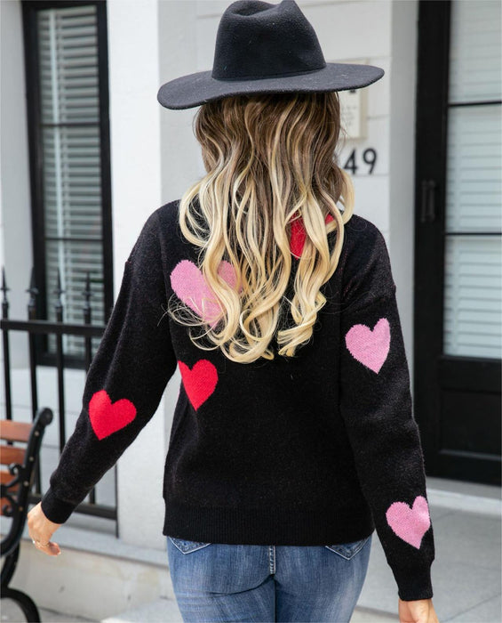 Autumn Winter Sweater Love Valentine Day Small Peach Heart Sweater round Neck Knitted Pullover Sweater Women