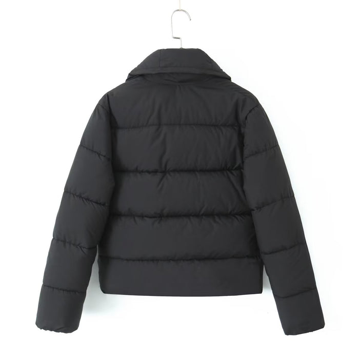 French Winter Clothing Turtleneck Zipper Warm Quilted Jacket Women Short Sheepskin Coat