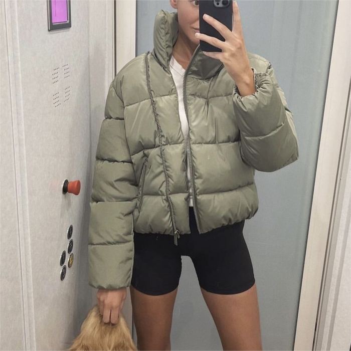 Autumn Winter Stand Collar Zipper Bread Coat Wind Proof Cold Protection Cotton-Padded Warm Coat Women