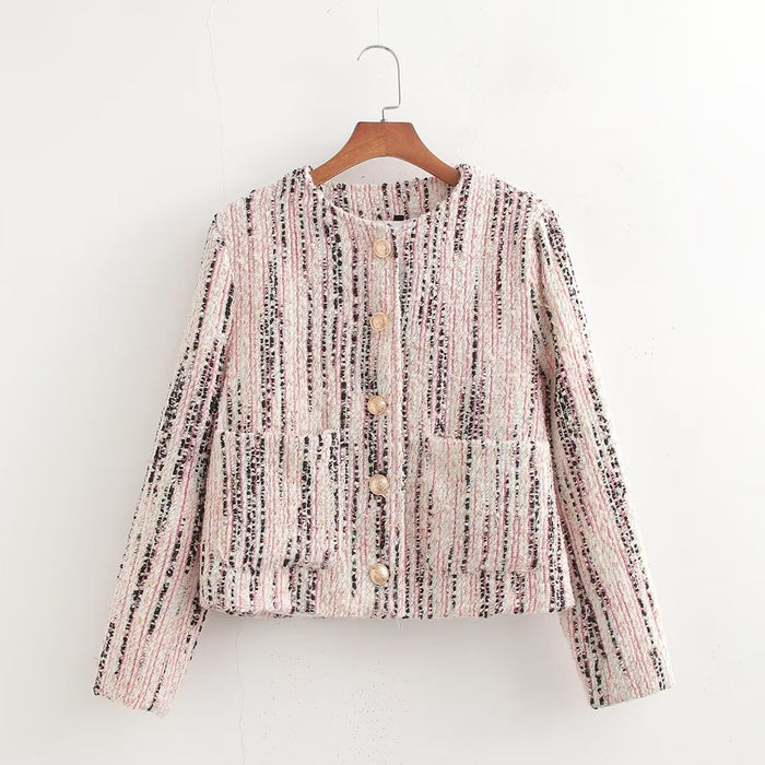 Autumn Woven Tweed Classic Short Jacket Women