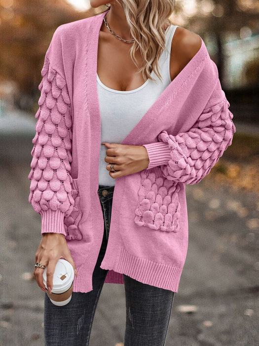 Autumn Winter Solid Color V neck Cardigan Long Sleeve Knitted Pocket Sweater