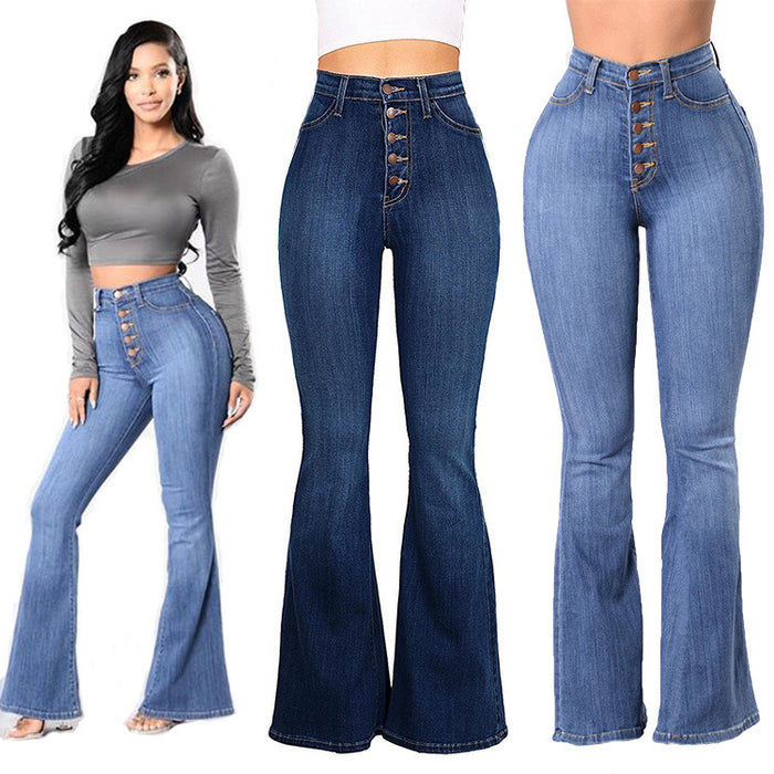 Ladies Jeans High Waist Clinch Wide Leg Jeans for Women