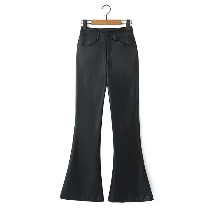 Sexy Black Faux Leather Pants Women Autumn High Street Pants Opening Zipper Straight Bootcut Trousers