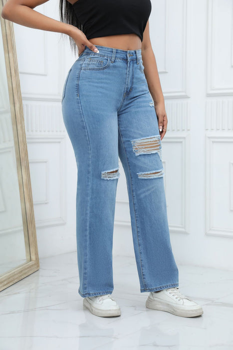 Jeans Water Washed Hole Wide Leg Jeans Women