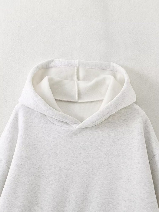 Autumn Women Casual Solid Color Pocket Loose Hooded Mid Length Sweater