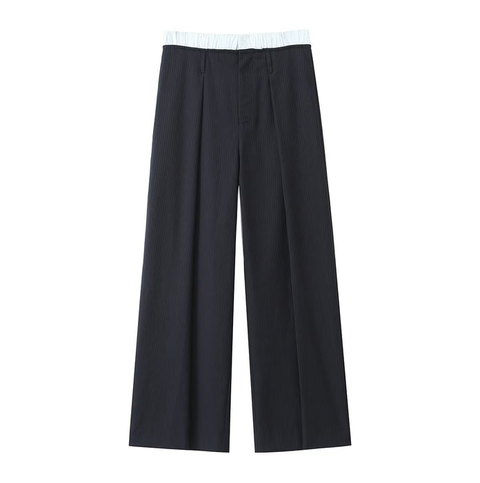 Spring Loose Contrast Color Elastic High Waist Straight Casual Pants