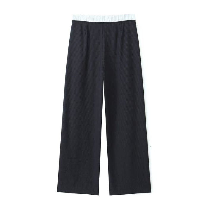 Spring Loose Contrast Color Elastic High Waist Straight Casual Pants