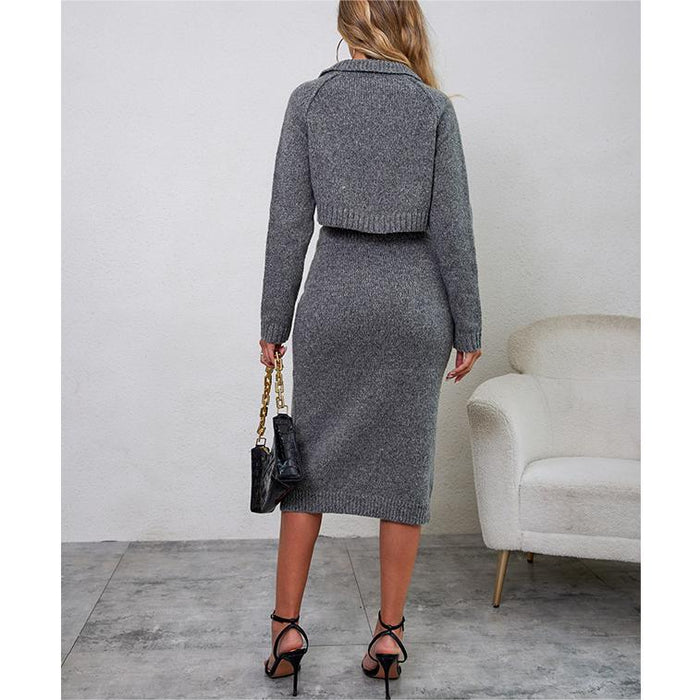 Knitted Suit Dress Women Autumn Slim Fit High Grade Gentle Graceful Fashionable Casual Two Piece Sweater