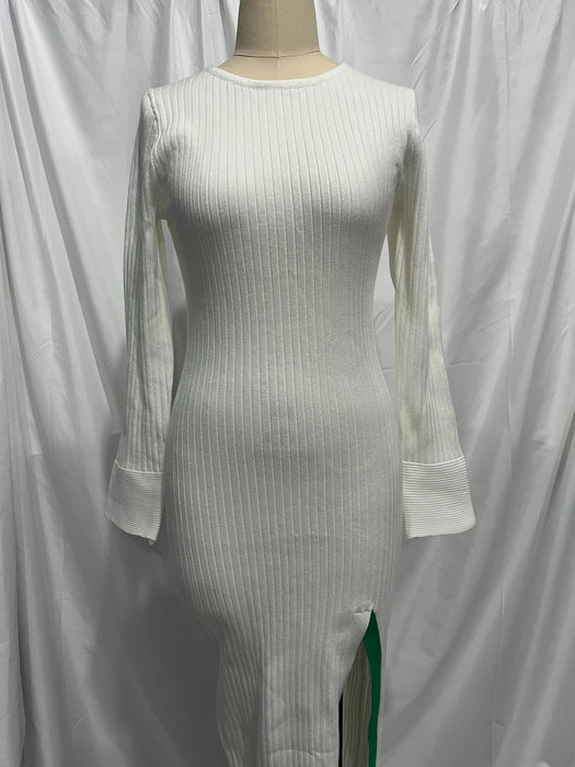 Split Color Matching Tight Fall Winter Sweater Dress Long Sleeve Knitted Midi Dress