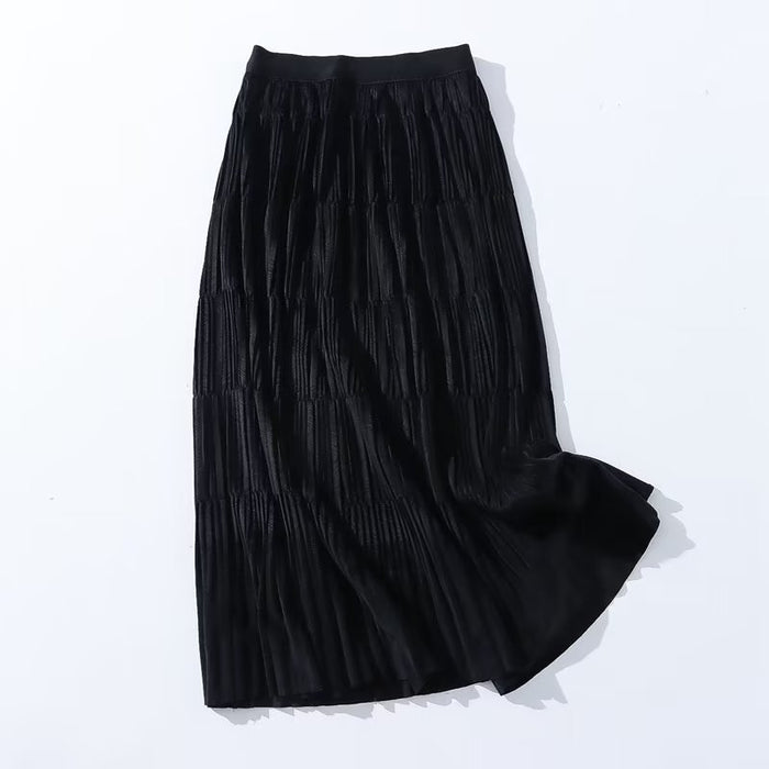 Autumn Casual Simple Skirt Fashionable Stylish Women High Waist Stitching A line Skirt