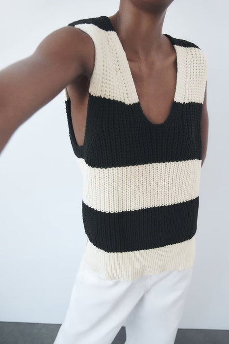 Summer Stripes Knitted Vest Women Vest