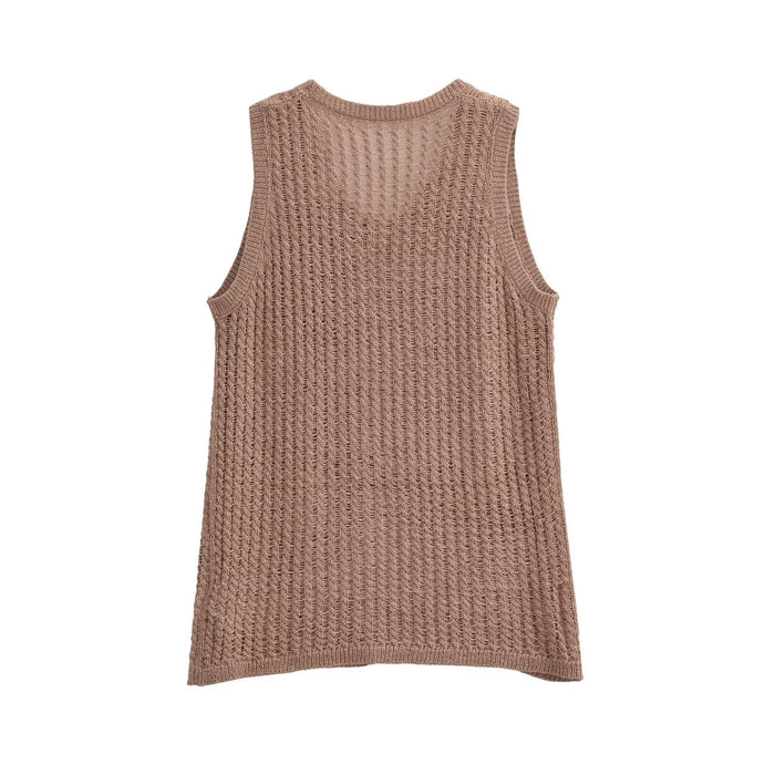 Fall Women Clothing Jacquard Mesh Knitted Top Camisole