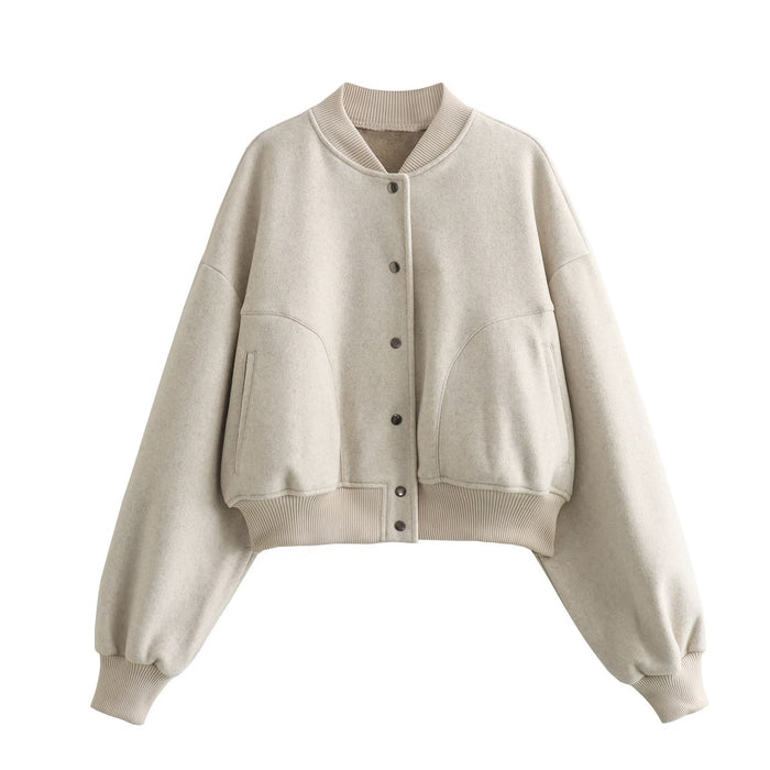 Women Casual Long Sleeve Soft Short Bomber Jacket Coat