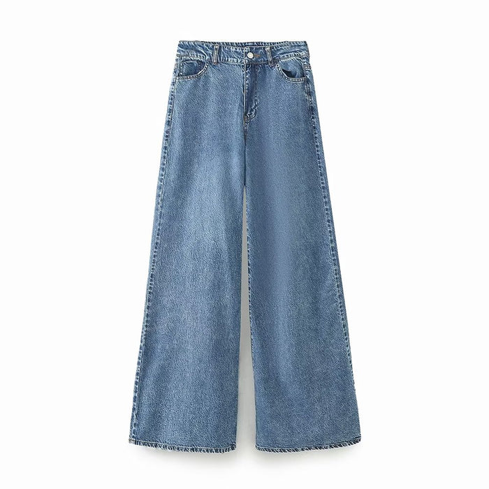 Autumn Trendy Front Guard Women Clothing Wide Leg High Waist Jeans