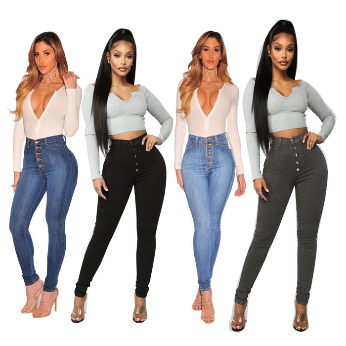 Women Clothing  High Waist Hip Lift Slim Breasted New Jeans Women Trousers