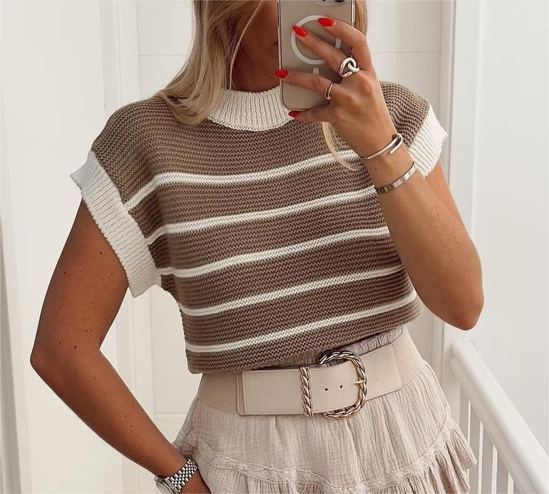 High End Simple All Matching Striped Vest Women Autumn Basic Inner V neck Sweater