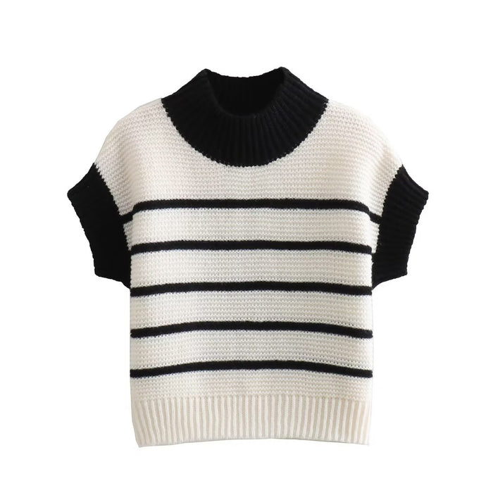 High End Simple All Matching Striped Vest Women Autumn Basic Inner V neck Sweater