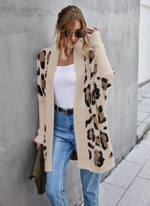 Winter Clothes Women Plus Size Cardigan Coat Personality Leopard Print Knitwear Sweater Women