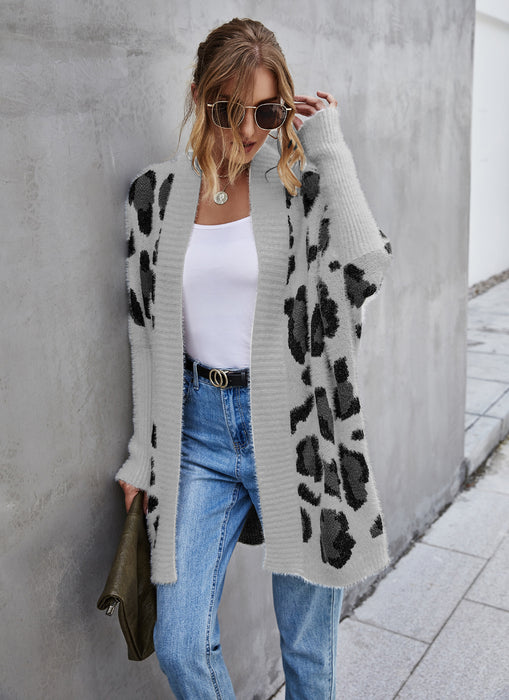 Winter Clothes Women Plus Size Cardigan Coat Personality Leopard Print Knitwear Sweater Women