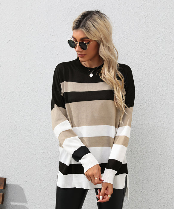 Autumn Women Wear Long Sleeve Color Matching Sweater