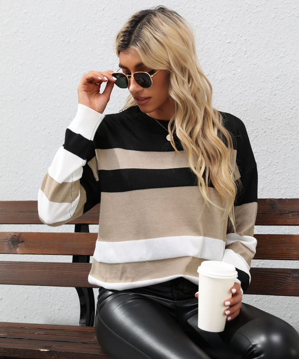 Autumn Women Wear Long Sleeve Color Matching Sweater