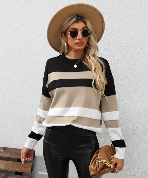 Autumn Women Wear Long Sleeve Color Matching Sweater