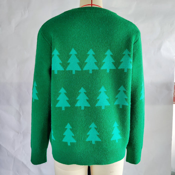 Christmas Tree Jacquard Christmas Sweater Women Casual Pullover Sweater