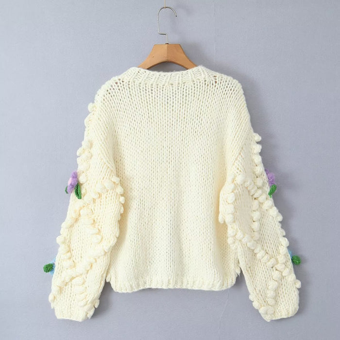 Sweet Girl Handmade Floral Sweater Autumn Loose Lazy Sweater Niche Cardigan Coat