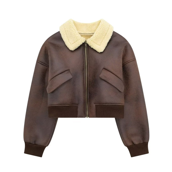 Autumn Double Sided Faux Shearling Jacket Short Zipper Jacket